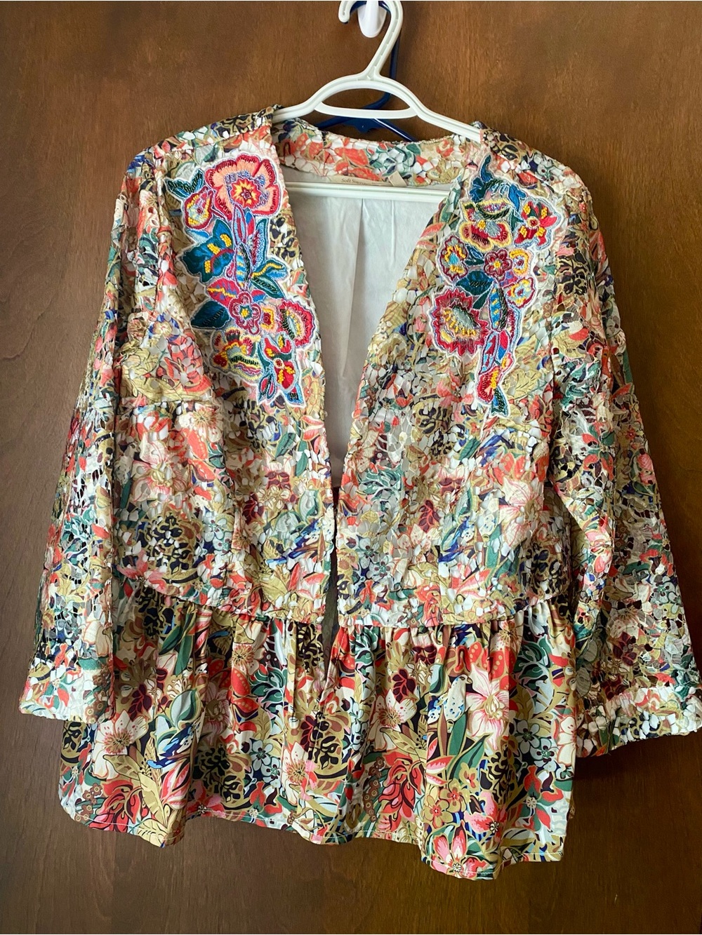 Soft Surroundings Multicolor Floral Embroidered Peplum Jacket